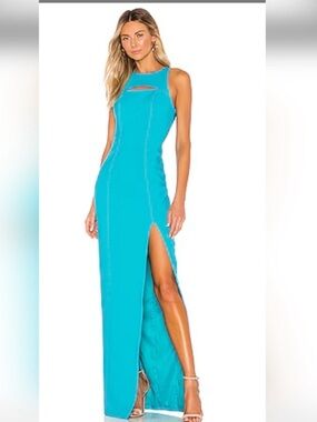 Likely Turquoise Sleeveless Maxi Dress with Cut Out & High Slit